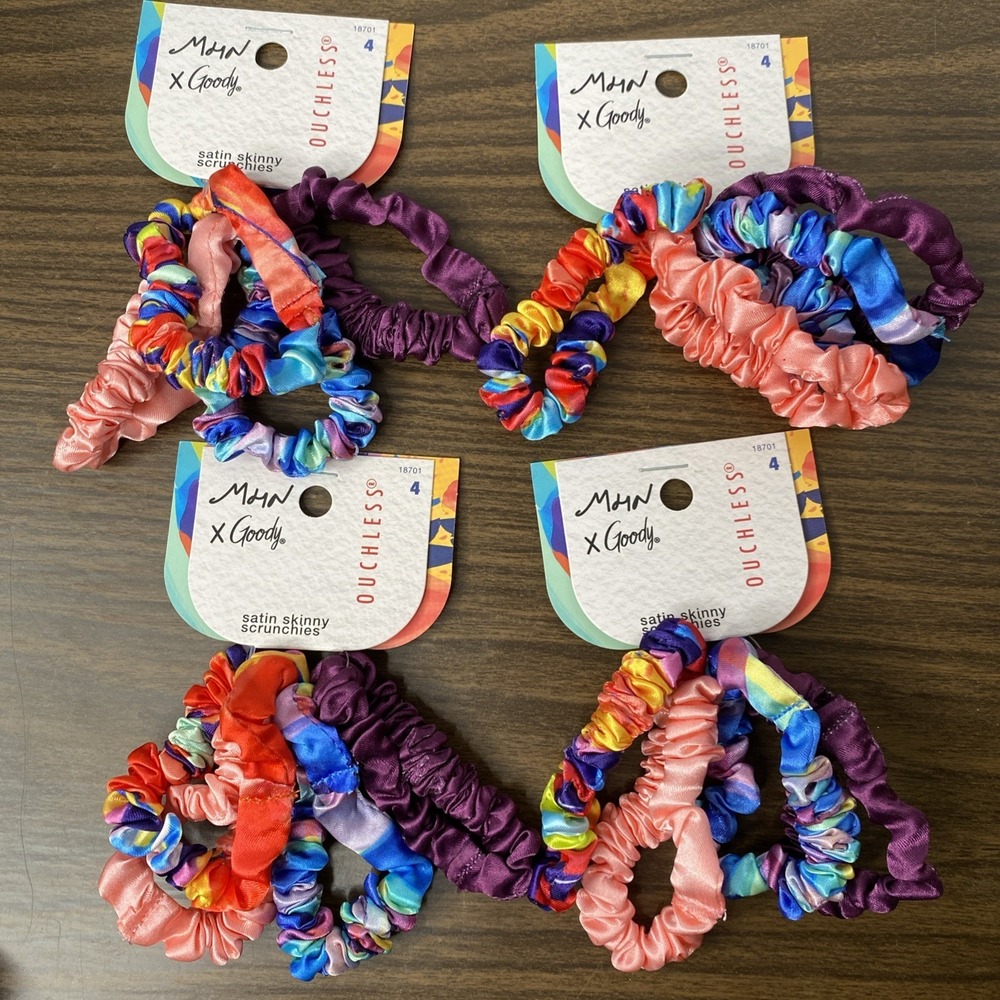 MHN x Goody 4 Ouchless Satin Skinny Scrunchies 18701 Lot Of 4
